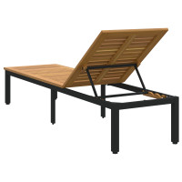 Produktbild för Solsäng Reclining Svart 200 x 55 x 35 cm Massivt Akaciaträ