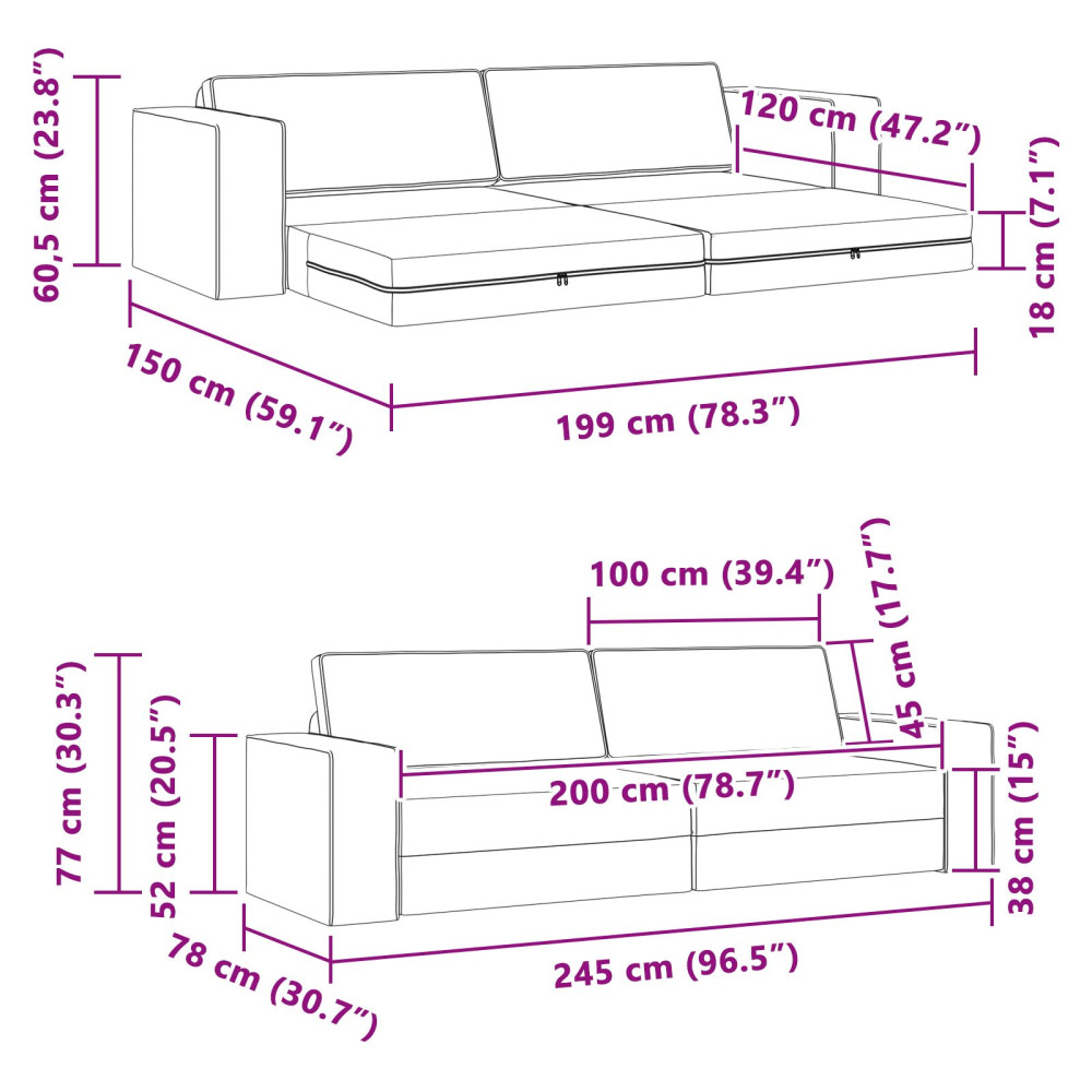 Produktbild för Soffsäng Mörkgrå 245 x 78 x 77 cm tyg