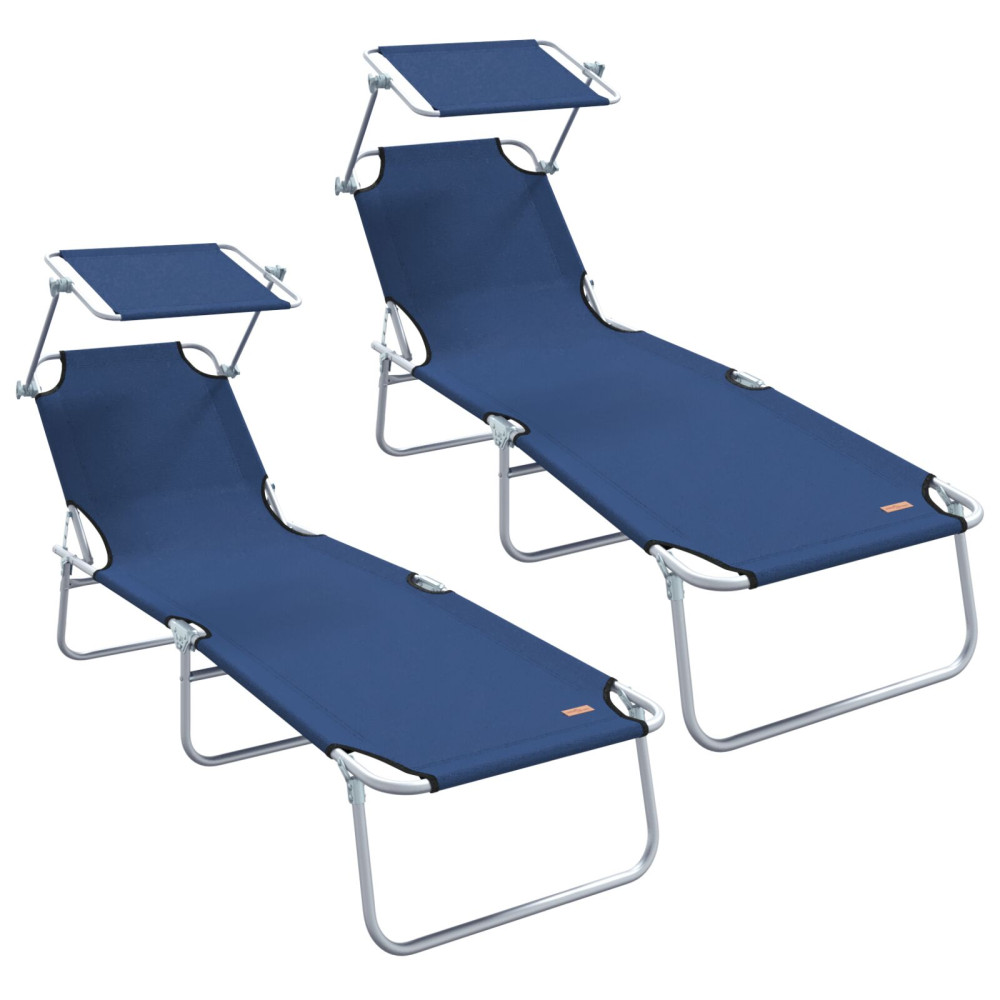 Produktbild för Solstol 2 pcs Blå 58 x 188 x 77cm Polyester