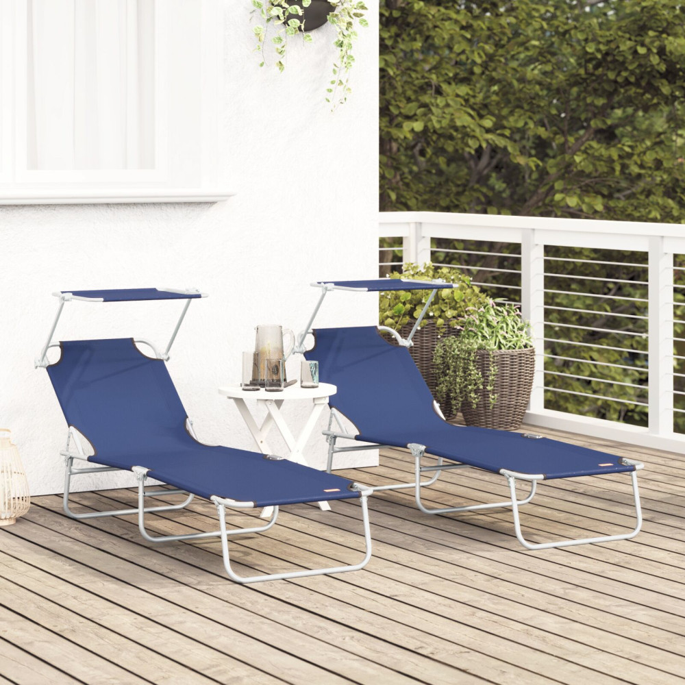 Produktbild för Solstol 2 pcs Blå 58 x 188 x 77cm Polyester