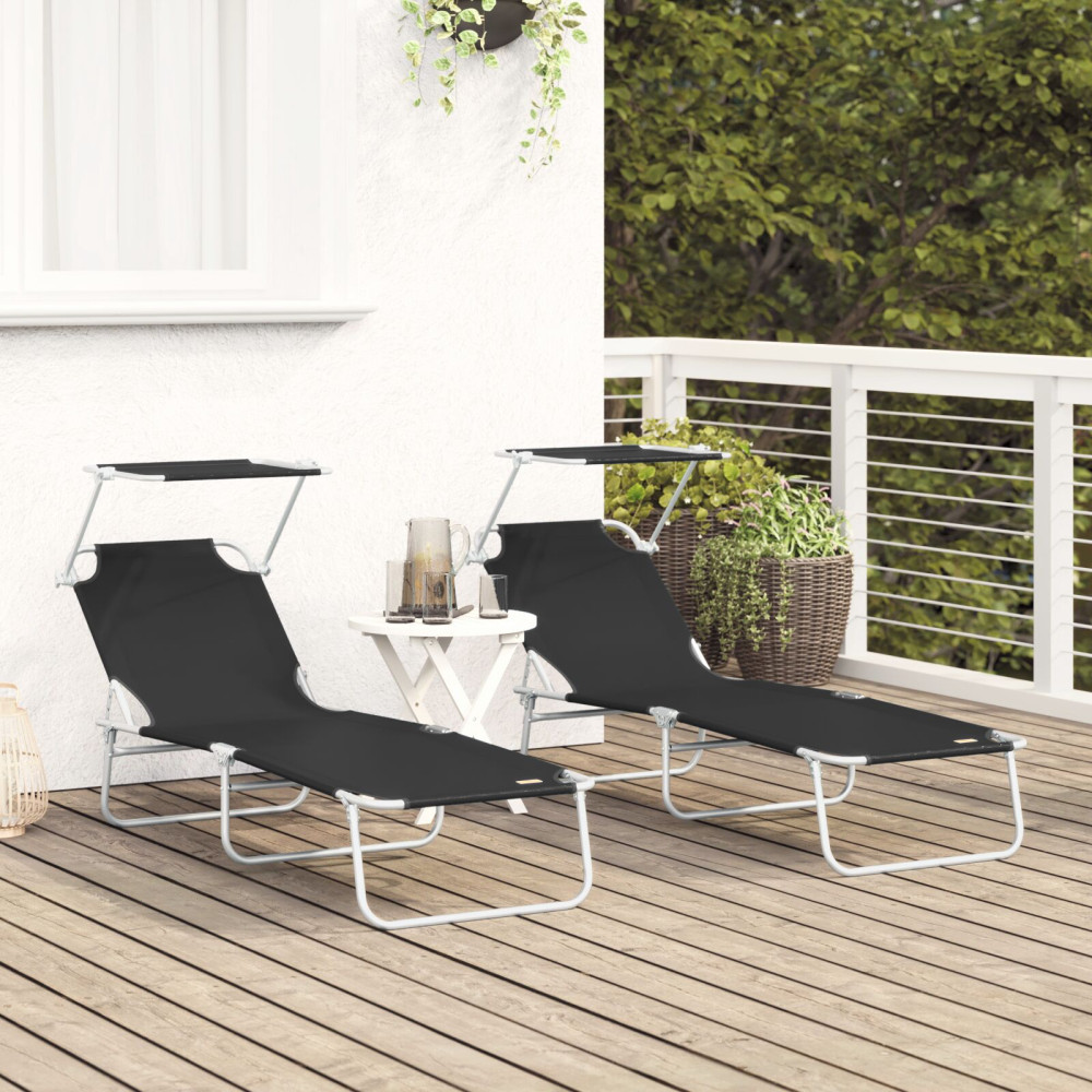 Produktbild för Solstol 2 pcs Svart 58 x 188 x 77cm Polyester