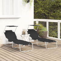 Produktbild för Solstol 2 pcs Svart 58 x 188 x 77cm Polyester