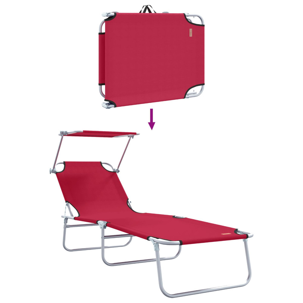 Produktbild för Solstol 2 pcs Röd 58 x 188 x 77cm Polyester