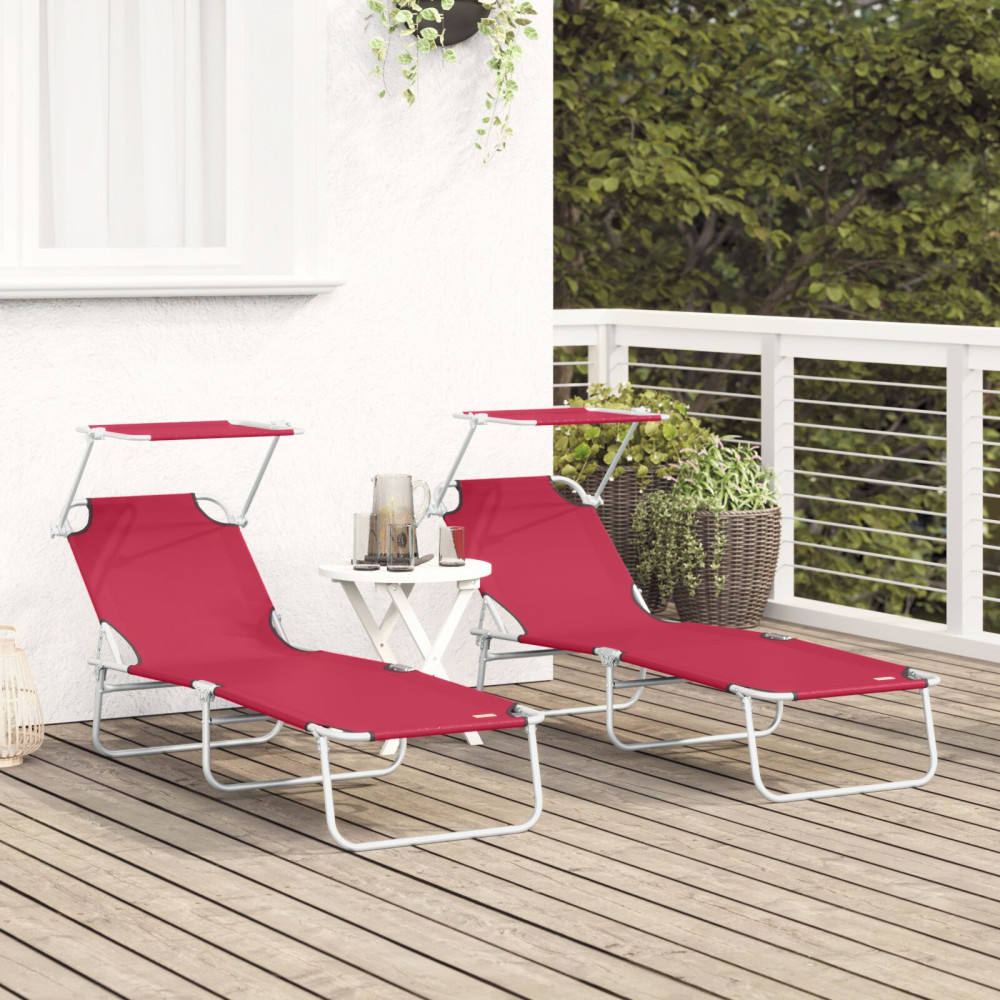 Produktbild för Solstol 2 pcs Röd 58 x 188 x 77cm Polyester