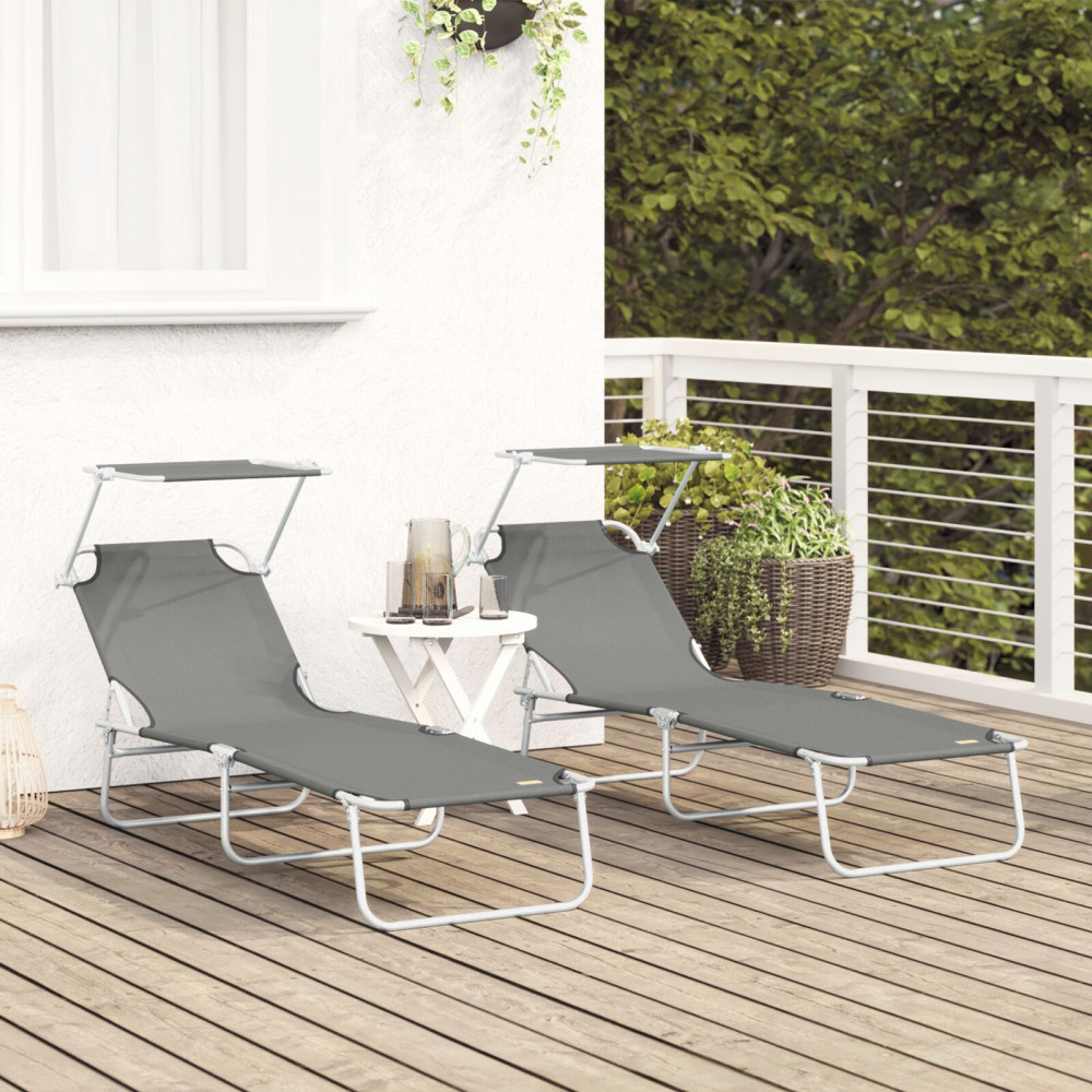 Produktbild för Solstol 2 pcs Grå 58 x 188 x 77cm Polyester