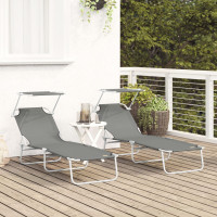 Produktbild för Solstol 2 pcs Grå 58 x 188 x 77cm Polyester
