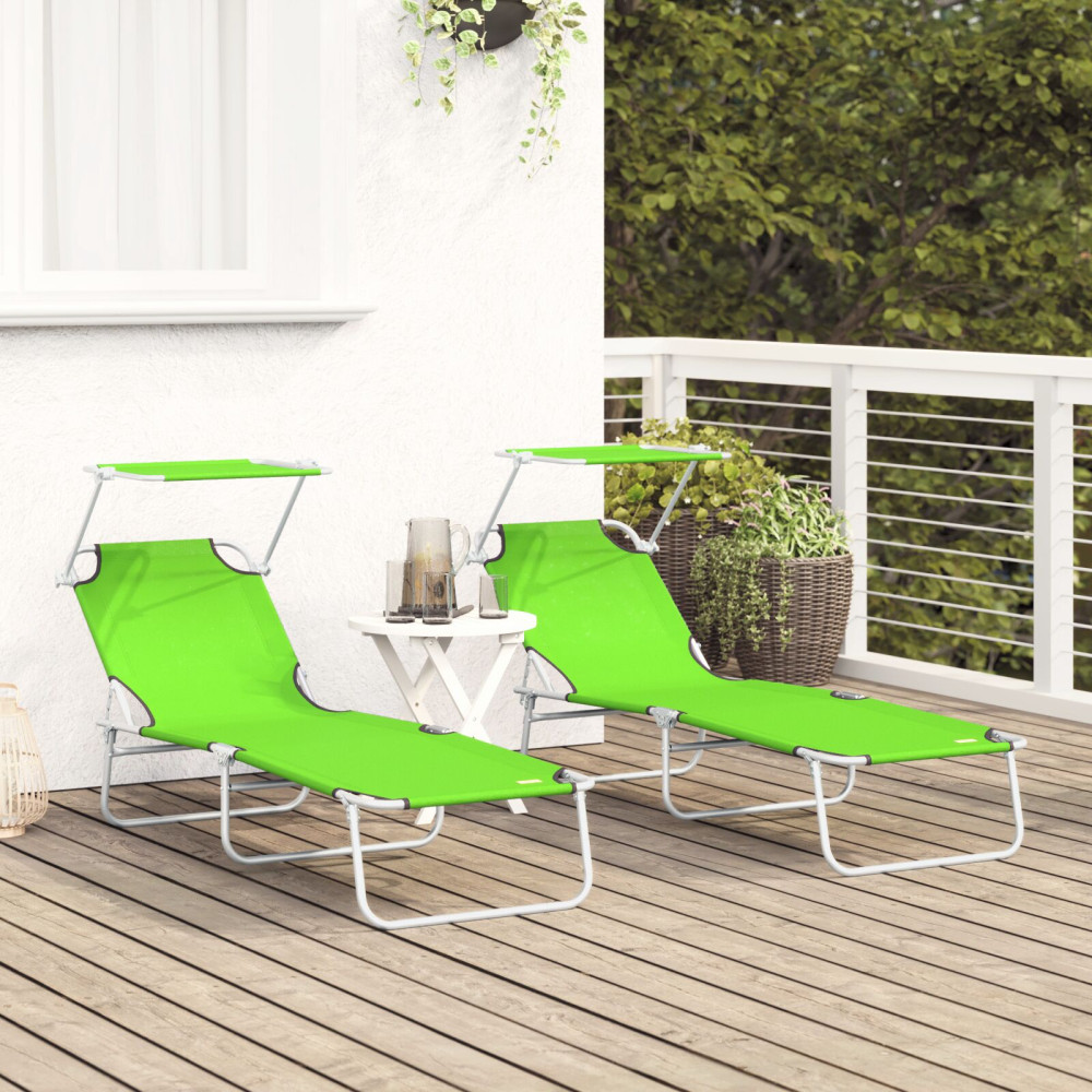 Produktbild för Solstol 2 pcs Grön 58 x 188 x 77cm Polyester