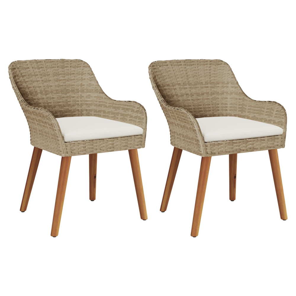Produktbild för Trädgård Stol 2 pcs Beige 62,5 x 55 x 82 cm konstrotting