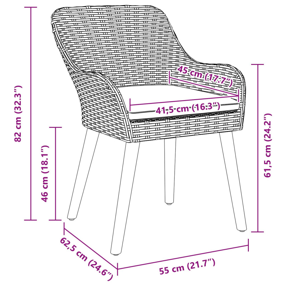 Produktbild för Trädgård Stol 2 pcs Ljusgrå 62,5 x 55 x 82 cm konstrotting