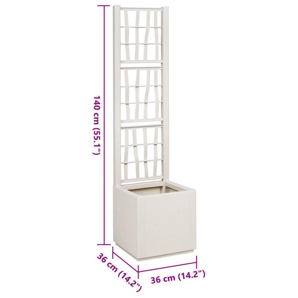 Produktbild för Trädgårdsplanterare med trellis Vit 36 x 36 x 140 cm PP
