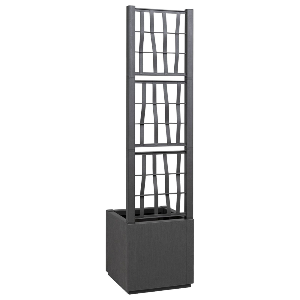 Produktbild för Trädgårdsplanterare med trellis Mörkgrå 36 x 36 x 140 cm PP