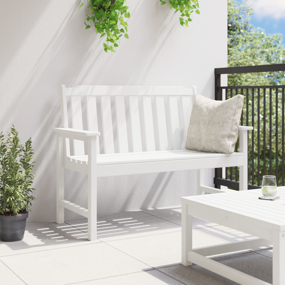 Produktbild för Trädgårdsbänk Vit 120 x 59 x 88 cm HDPE