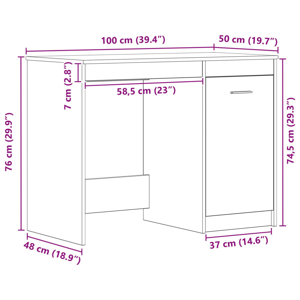 Produktbild för Skrivbord med lagring Svart Ek 100 x 50 x 76 cm Konstruerat trä