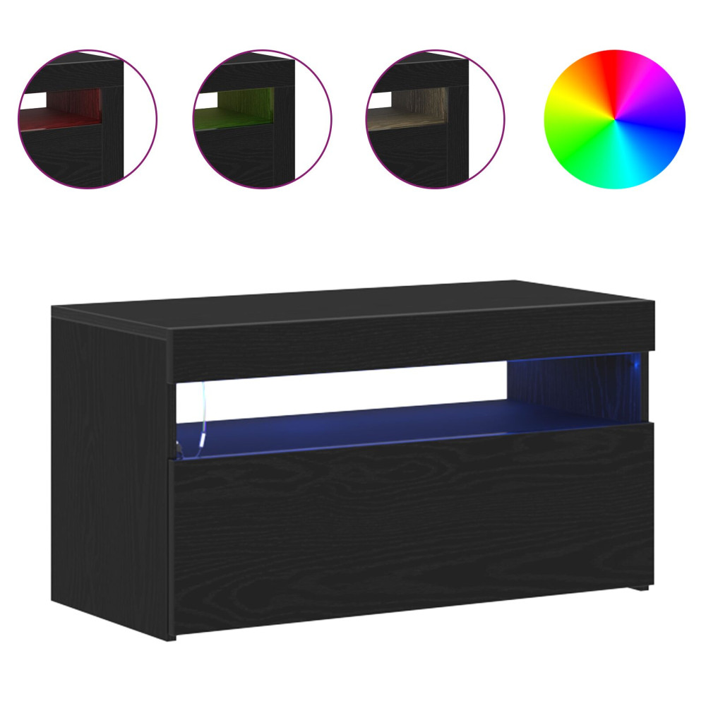 Produktbild för TV-skåp med LED 2 pcs Svart Ek 75 x 35 x 40 cm Konstruerat trä