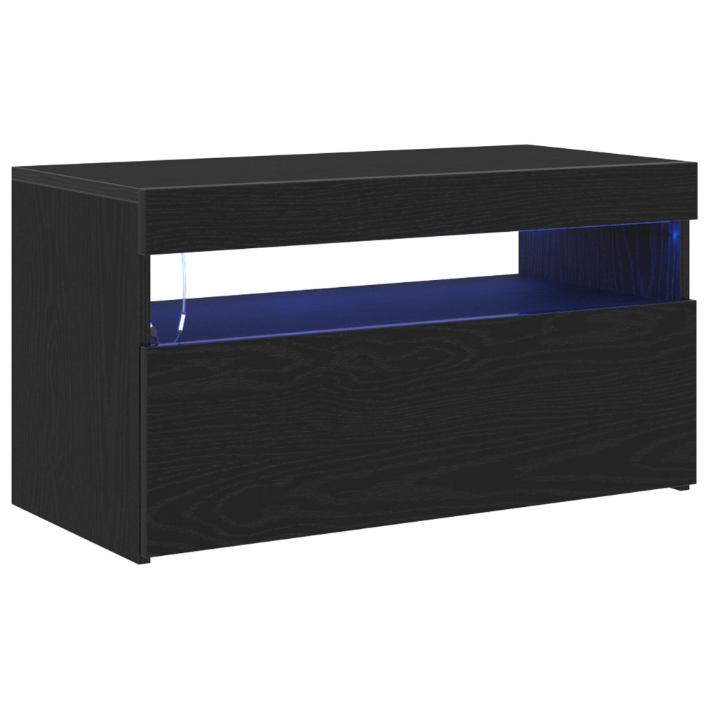 Produktbild för TV-skåp med LED 2 pcs Svart Ek 75 x 35 x 40 cm Konstruerat trä