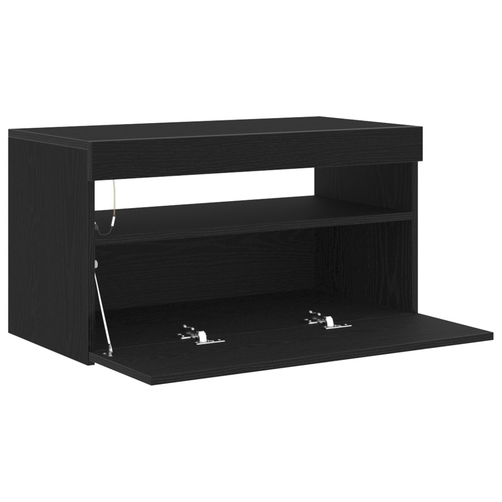 Produktbild för TV-skåp med LED 2 pcs Svart Ek 75 x 35 x 40 cm Konstruerat trä