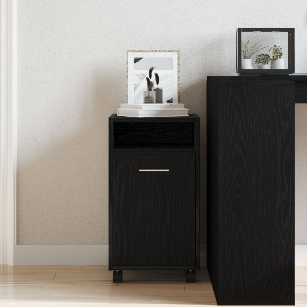 Produktbild för Hjulad Sidogarderob Svart Ek 33 x 38 x 60 cm Konstruerat trä