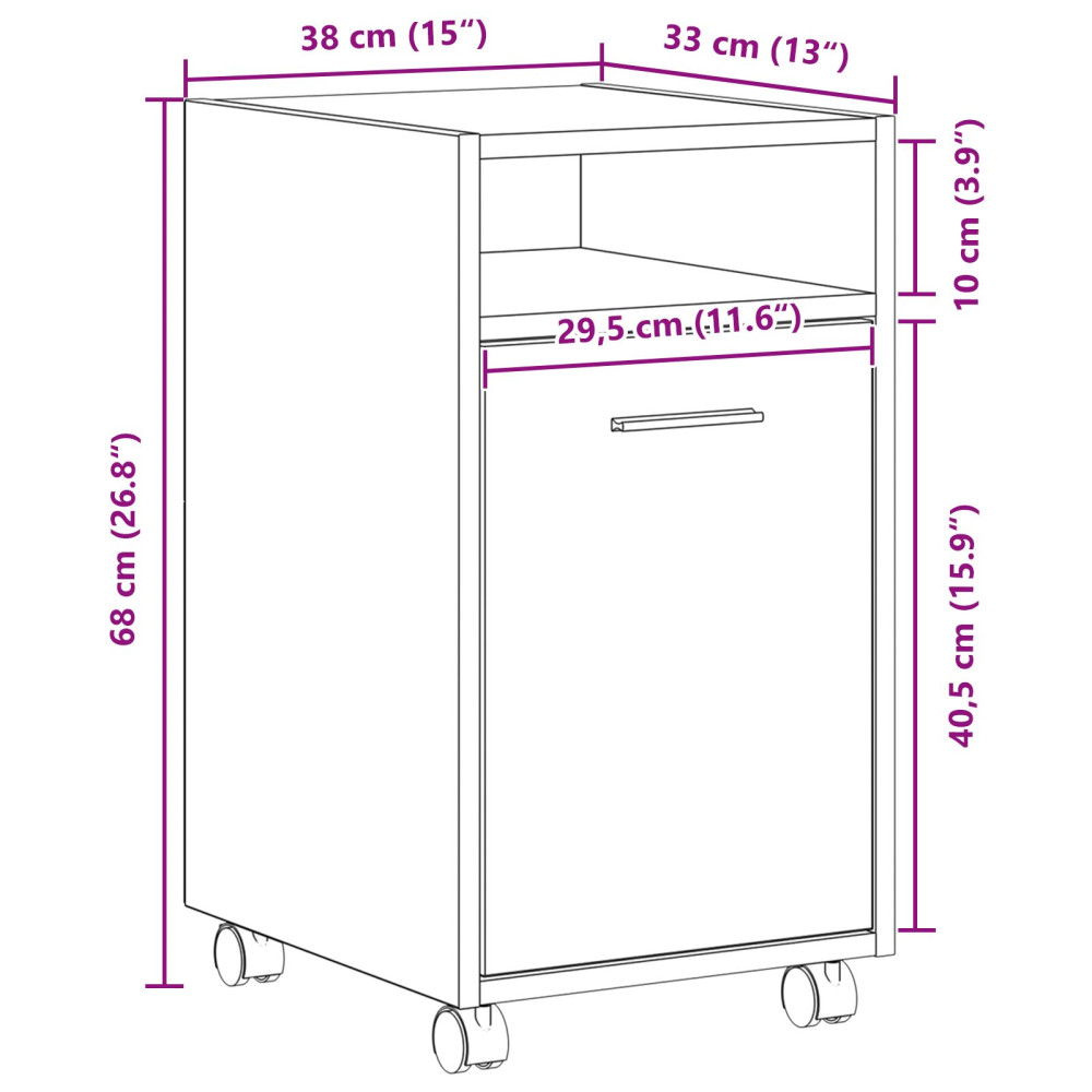 Produktbild för Hjulad Sidogarderob Svart Ek 33 x 38 x 60 cm Konstruerat trä