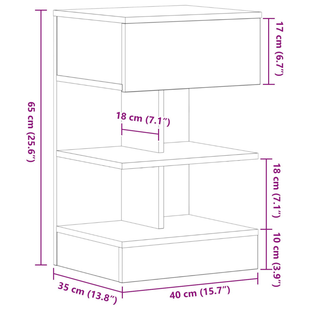 Produktbild för Nattduksbord med låda Svart Ek 40 x 35 x 65 cm Konstruerat trä