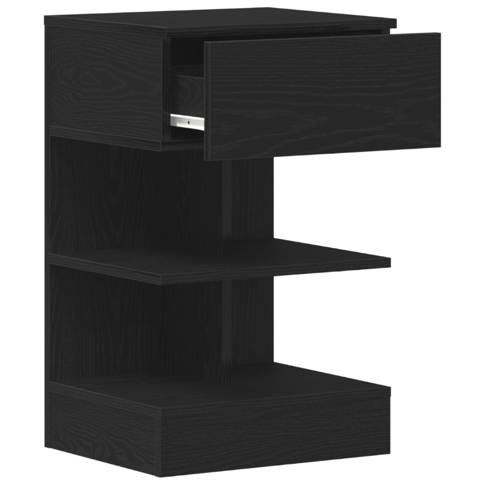 Produktbild för Nattduksbord med låda Svart Ek 40 x 35 x 65 cm Konstruerat trä