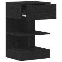 Produktbild för Nattduksbord med låda Svart Ek 40 x 35 x 65 cm Konstruerat trä