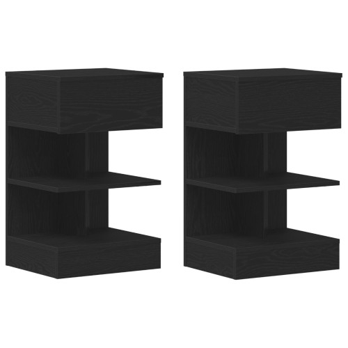 vidaXL Nattduksbord 2 pcs Svart Ek 40 x 35 x 65 cm Konstruerat trä