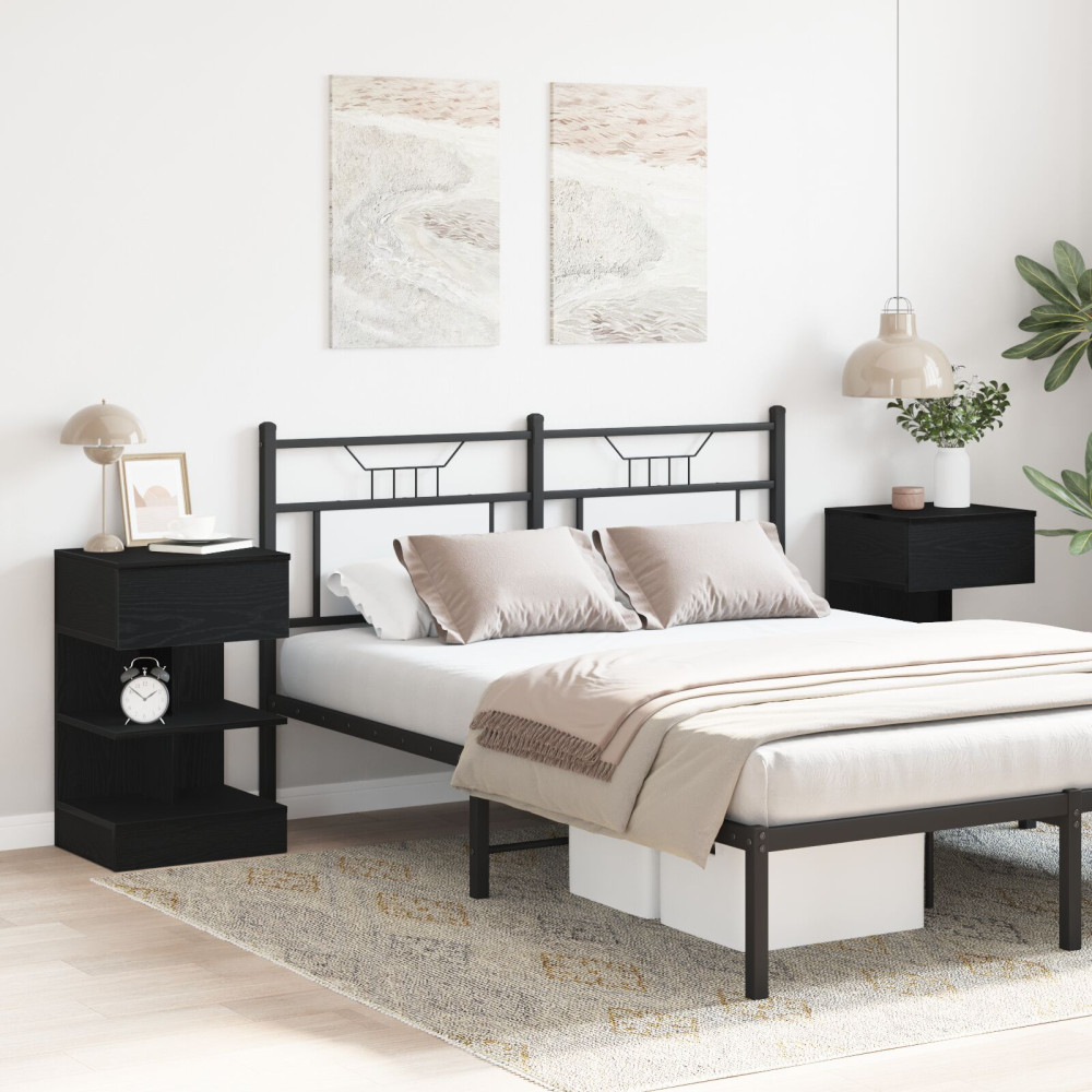 Produktbild för Nattduksbord 2 pcs Svart Ek 40 x 35 x 65 cm Konstruerat trä