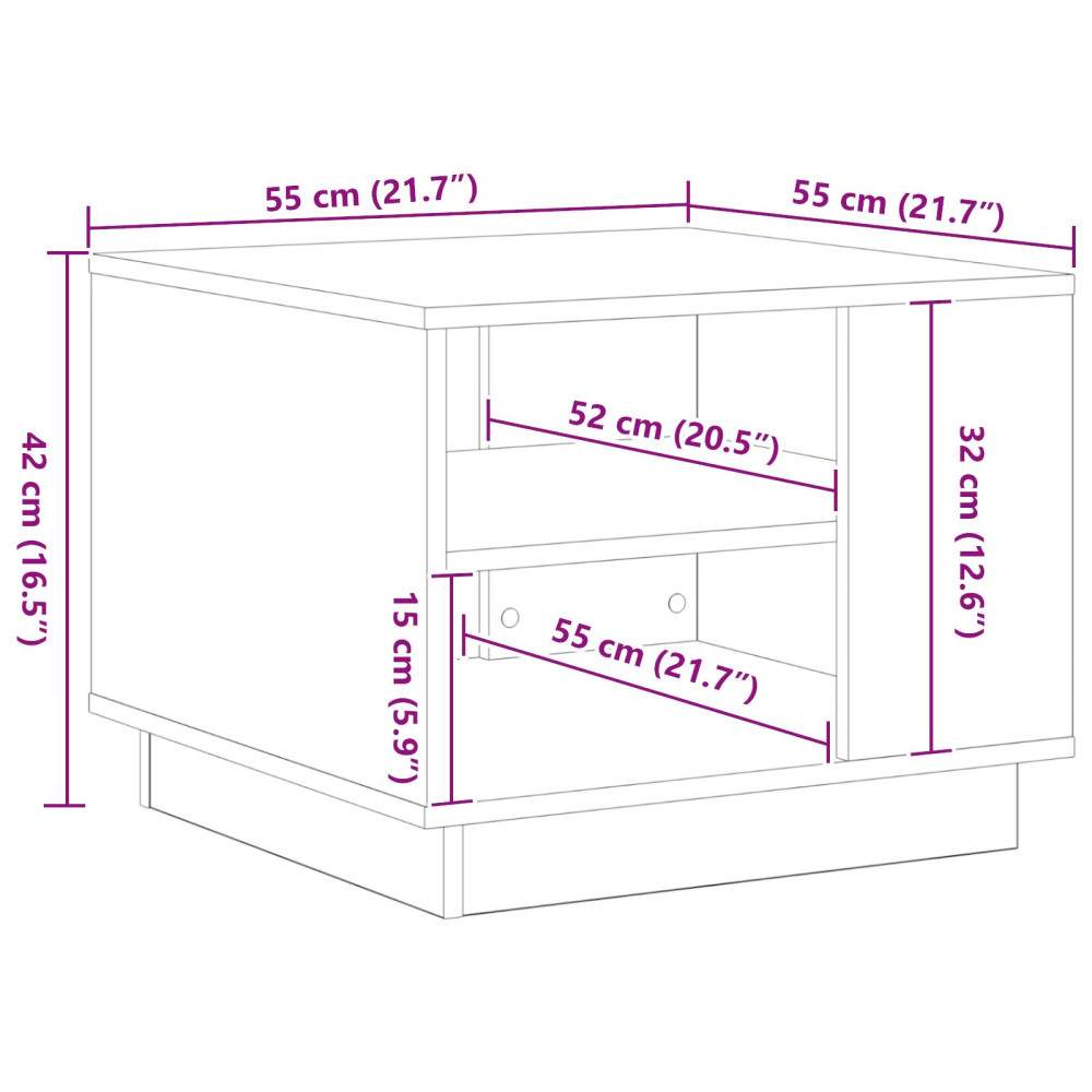 Produktbild för Kaffeebord Svart Ek 55 x 55 x 42 cm Konstruerat trä