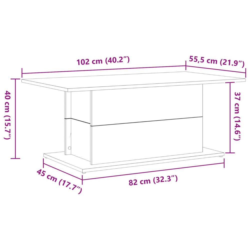 Produktbild för Kaffeebord Svart Ek 102 x 55,5 x 40 cm Konstruerat trä