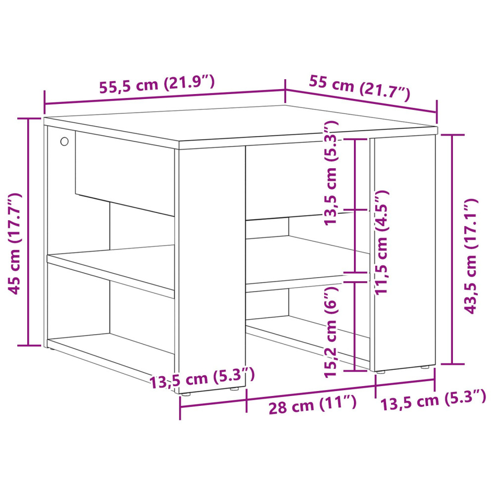 Produktbild för Kaffeebord Svart Ek 55,5 x 55 x 45 cm Konstruerat trä