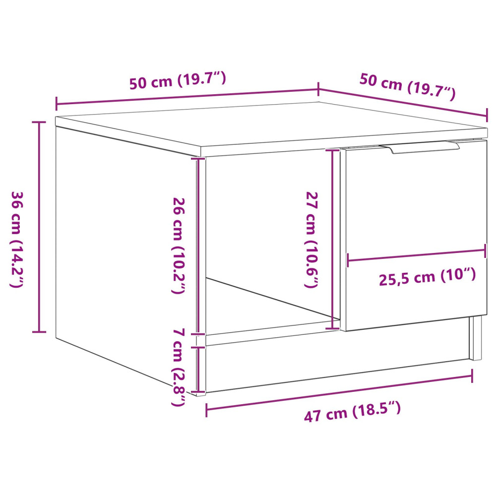 Produktbild för Kaffeebord with Drawer Svart ek 50 x 50 x 36 cm Konstruerat trä