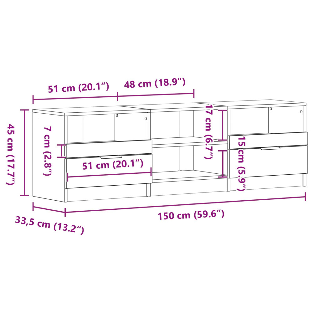 Produktbild för TV-skåp med låda Svart Ek 150 x 33,5 x 45 cm Konstruerat trä