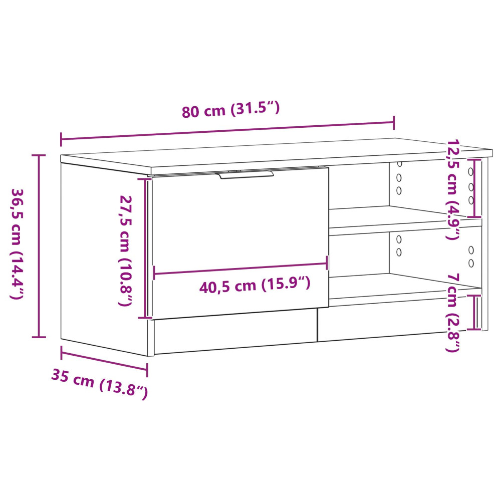 Produktbild för TV-skåp Svart Ek 80 x 35 x 36,5 cm Konstruerat trä