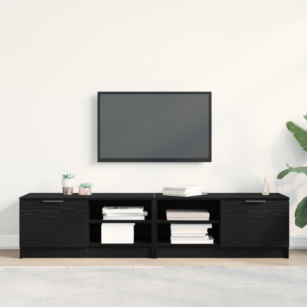 Produktbild för TV-skåp 2 pcs Svart Ek 80 x 35 x 36,5 cm Konstruerat trä