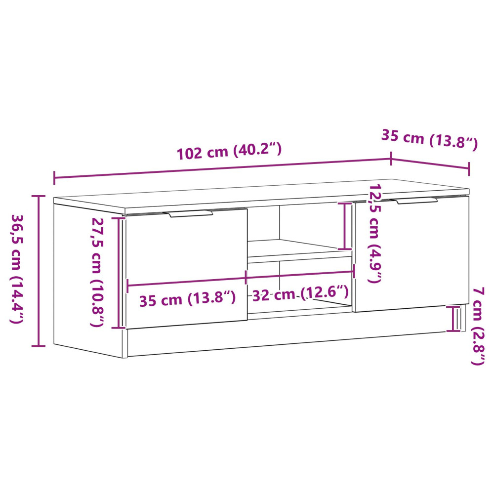 Produktbild för TV-skåp Svart Ek 102 x 32 x 35.5 cm Konstruerat trä