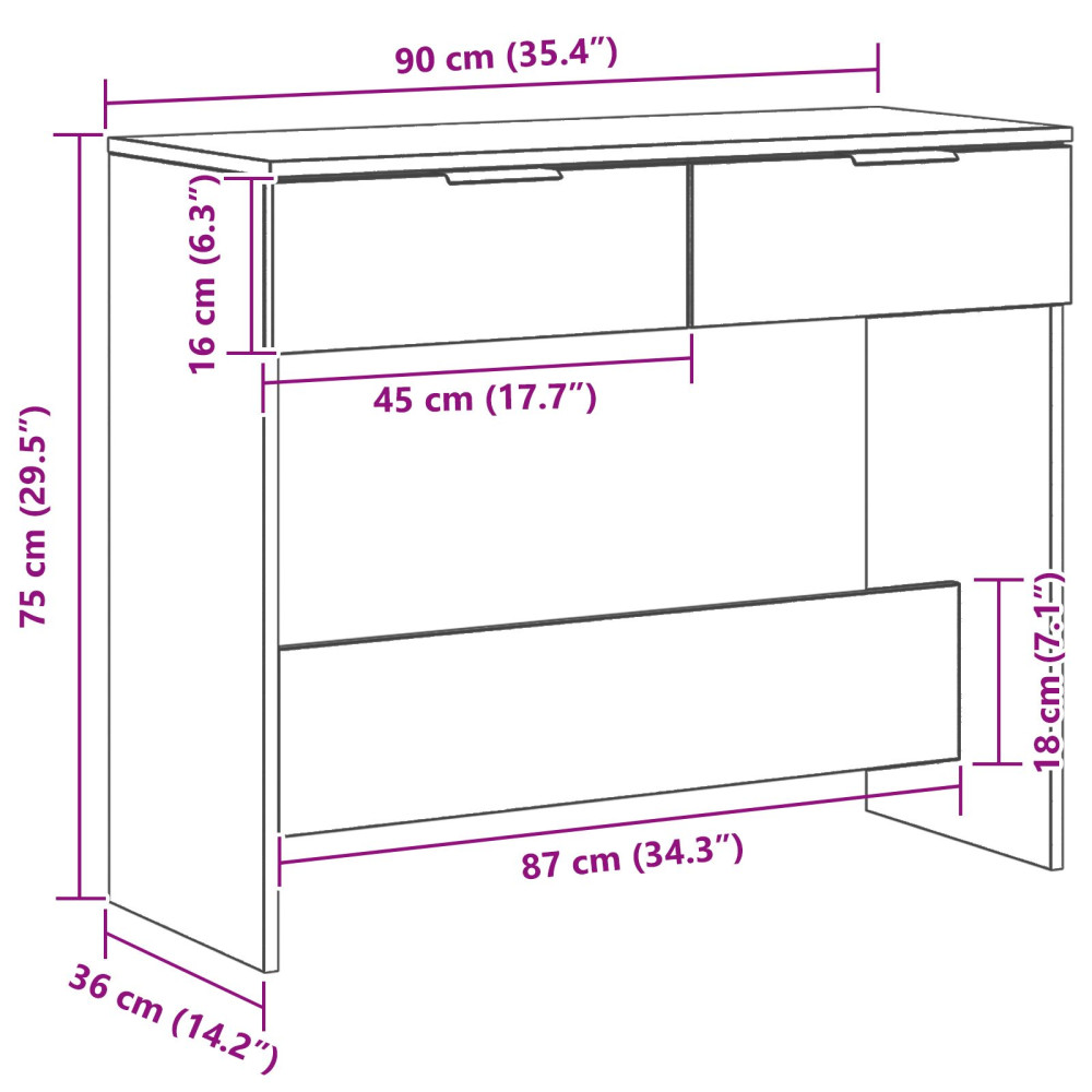 Produktbild för Konsolbord med låda Svart Ek 30 x 36 x 75 cm Konstruerat trä