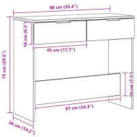 Produktbild för Konsolbord med låda Svart Ek 30 x 36 x 75 cm Konstruerat trä