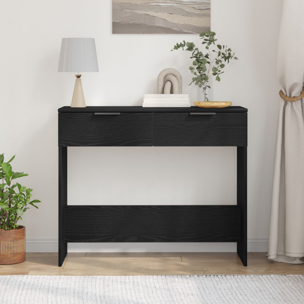 Produktbild för Konsolbord med låda Svart Ek 30 x 36 x 75 cm Konstruerat trä