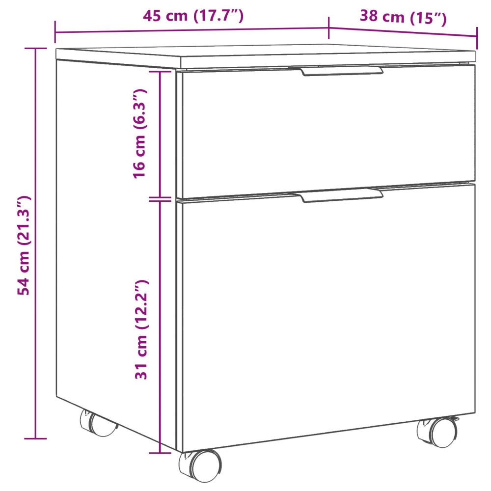 Produktbild för Arkivkåp med låda Svart Ek 45 x 38 x 54 cm Konstruerat trä