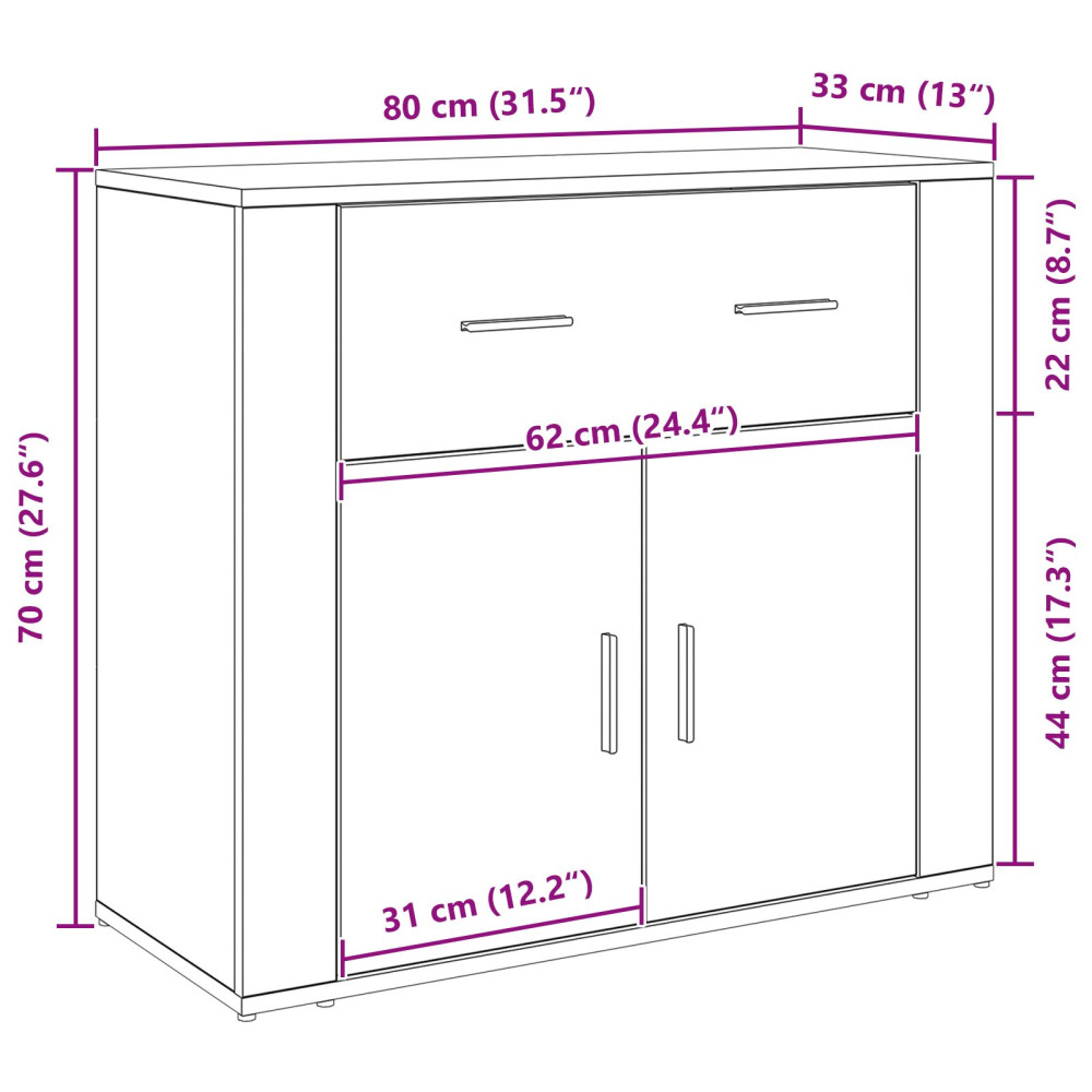 Produktbild för Sideboard med låda Svart Ek 80 x 33 x 70 cm Konstruerat trä