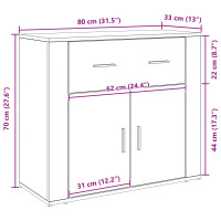Produktbild för Sideboard med låda Svart Ek 80 x 33 x 70 cm Konstruerat trä