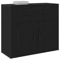 Produktbild för Sideboard med låda Svart Ek 80 x 33 x 70 cm Konstruerat trä