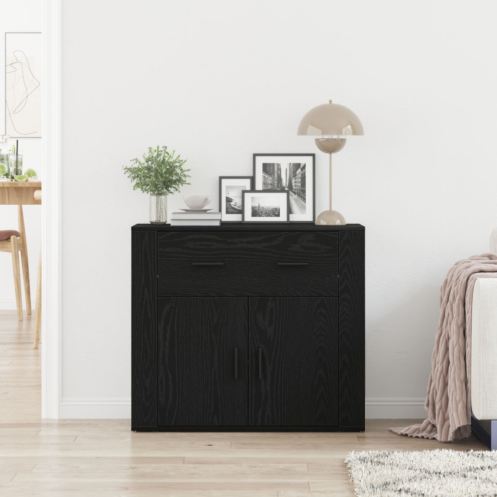 Produktbild för Sideboard med låda Svart Ek 80 x 33 x 70 cm Konstruerat trä