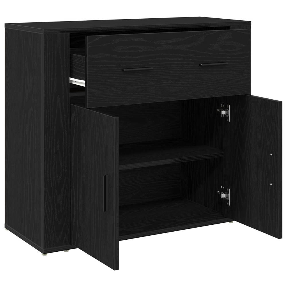 Produktbild för Sideboard med låda Svart Ek 80 x 33 x 70 cm Konstruerat trä