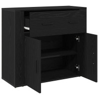 Produktbild för Sideboard med låda Svart Ek 80 x 33 x 70 cm Konstruerat trä