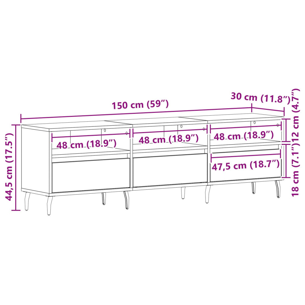 Produktbild för TV-skåp Svart Ek 150 x 30 x 44,5 cm Konstruerat trä