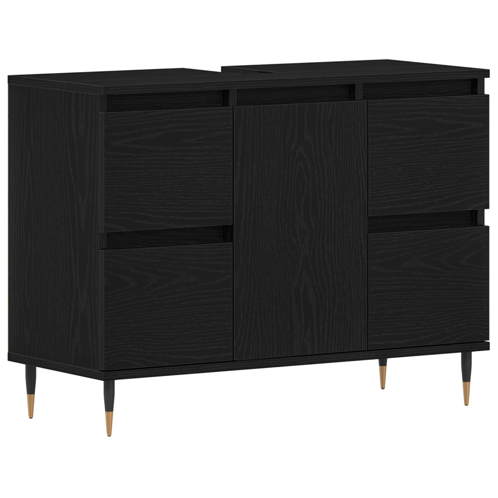 Produktbild för Badrumsskåp med handfat med låda Svart Ek 80 x 33 x 60 cm
