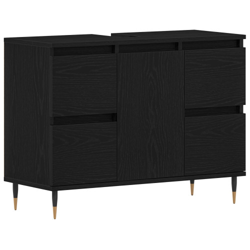 vidaXL Badrumsskåp med handfat med låda Svart Ek 80 x 33 x 60 cm