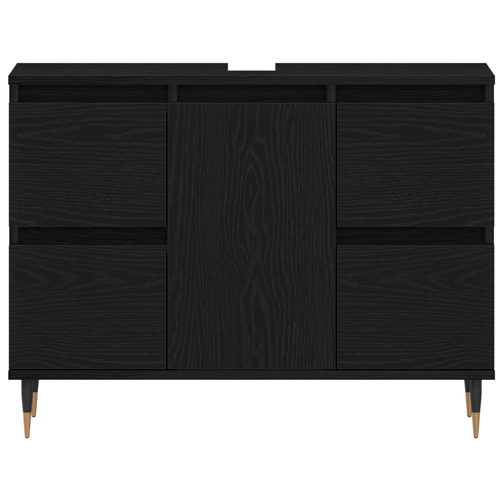 Produktbild för Badrumsskåp med handfat med låda Svart Ek 80 x 33 x 60 cm