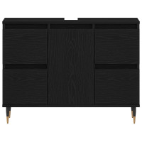 Produktbild för Badrumsskåp med handfat med låda Svart Ek 80 x 33 x 60 cm